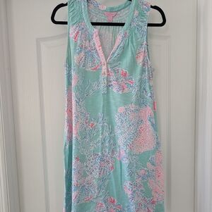 Women’s Aqua & Pink Shell-Print Swim Cover-Up - Sleeveless